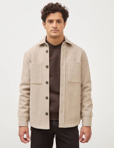 Surchemise boutonn&eacute;e beige homme