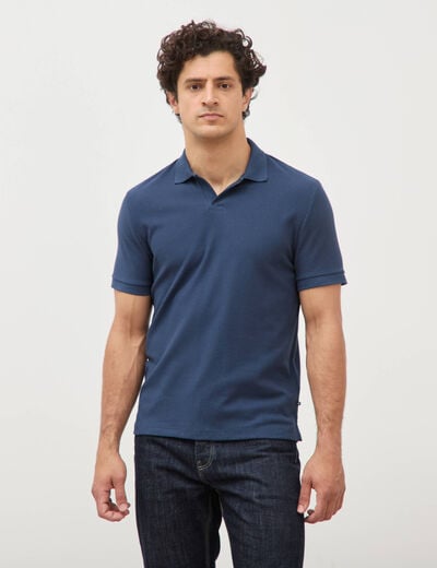 Polo manches coude bleu fonc&eacute; homme