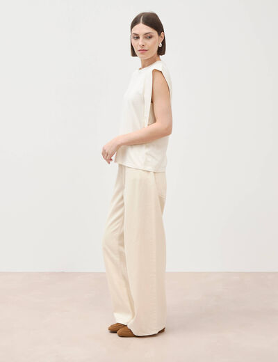 T-shirt en coton sans manches creme femme
