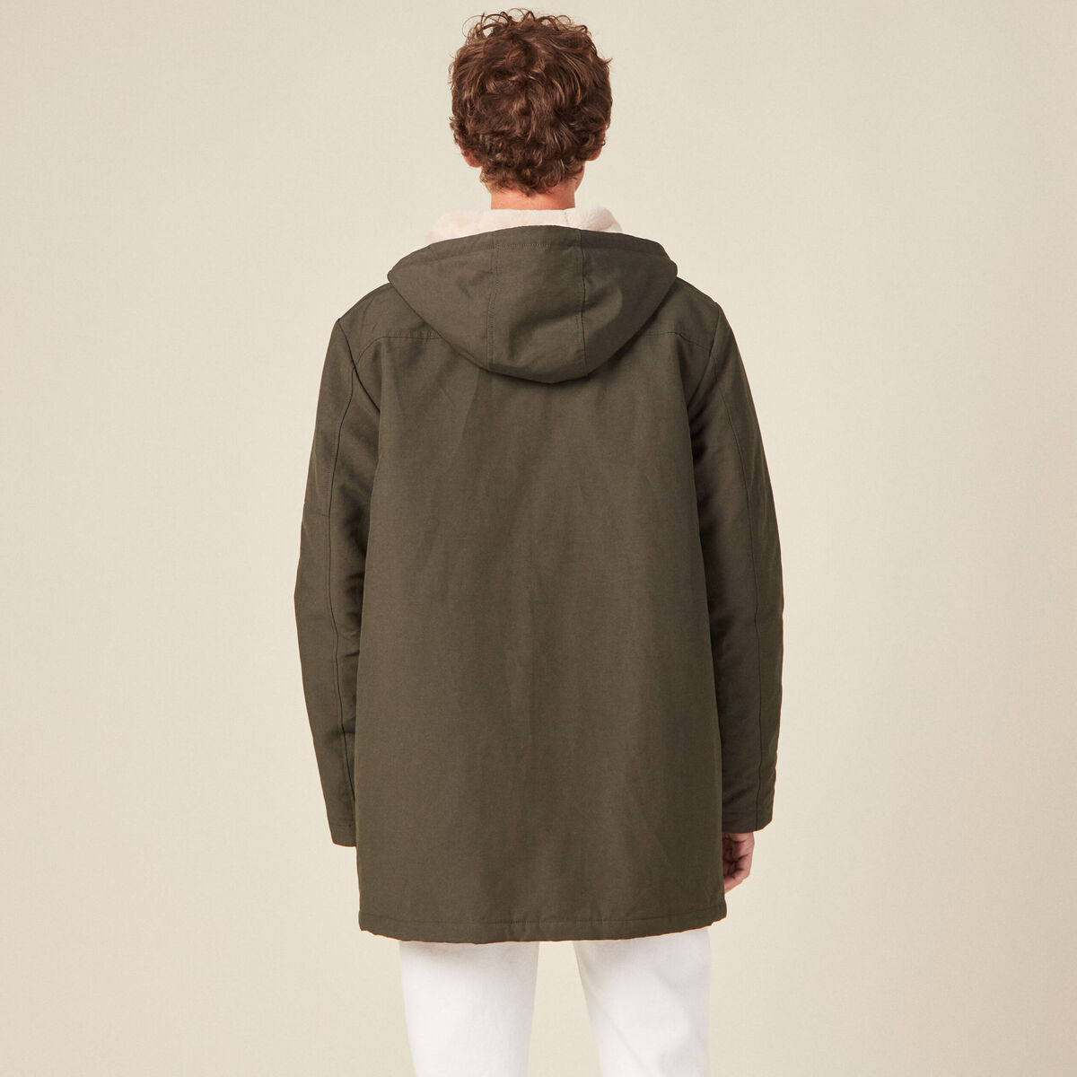 Parka droite à capuche vert kaki homme