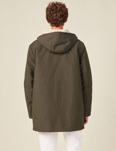 Parka droite à capuche vert kaki homme