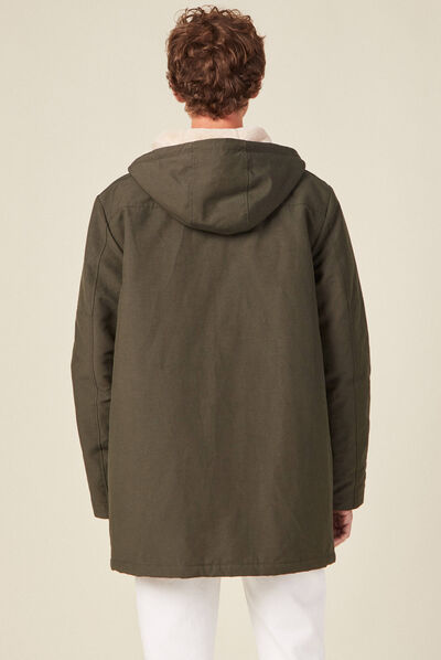 Parka droite à capuche vert kaki homme