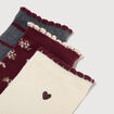 Lot de 3 paires chaussettes hautes bordeaux femme