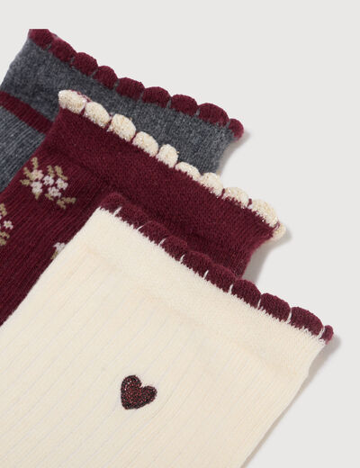 Lot de 3 paires chaussettes hautes bordeaux femme