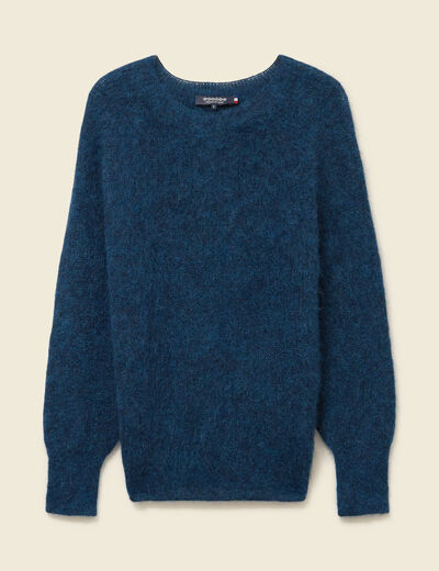 Pull manches longues col rond bleu canard femme