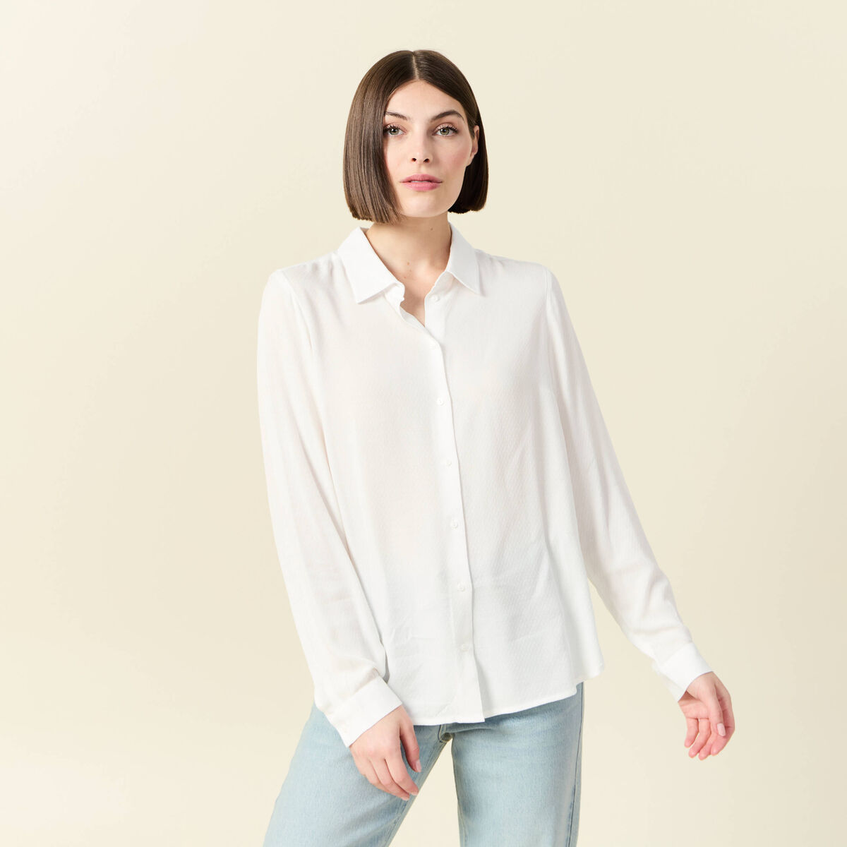 Chemise manches longues fluide blanc femme