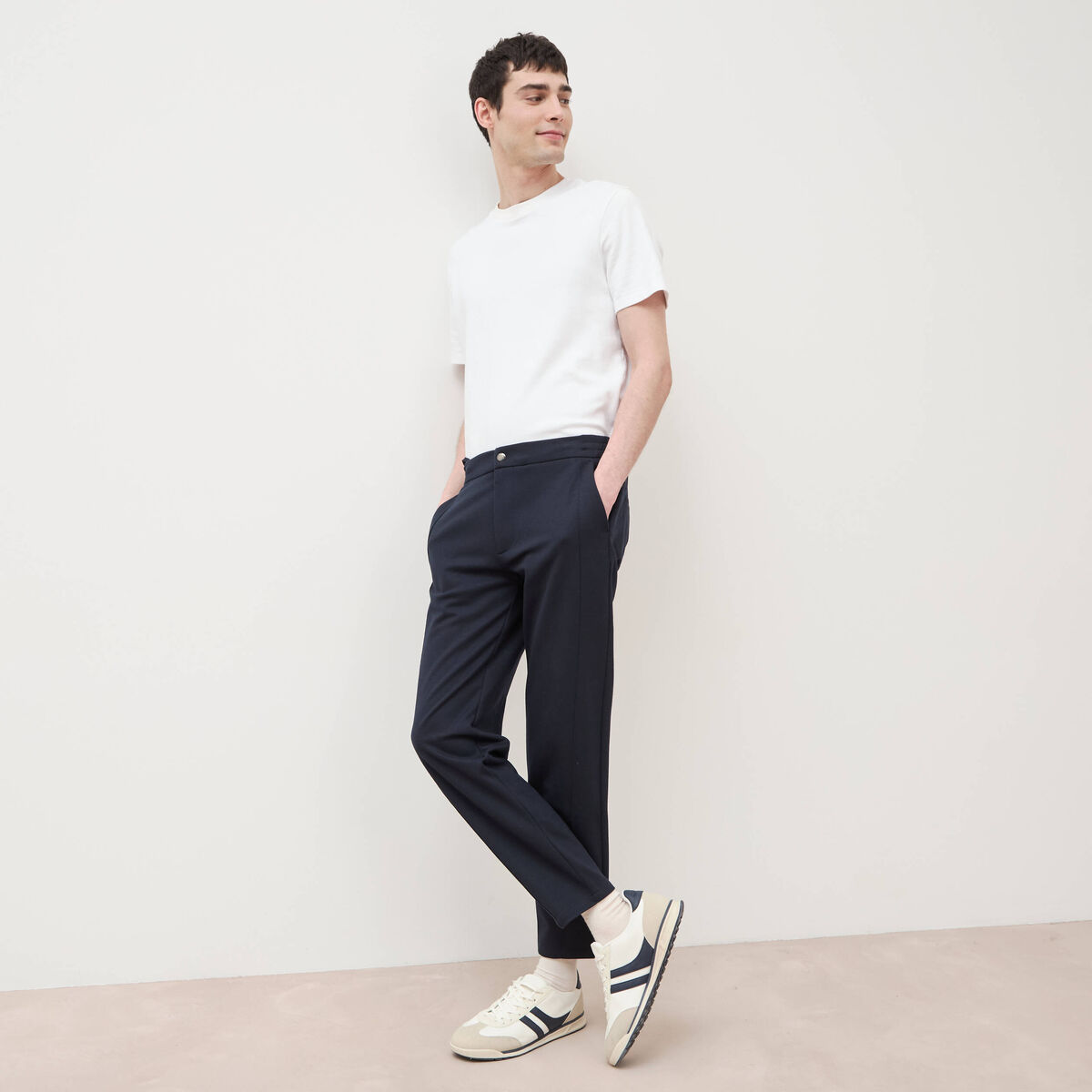 Pantalon droit longueur 32 bleu marine homme