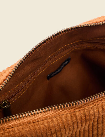 Sac demi-lune velours côtelé marron femme