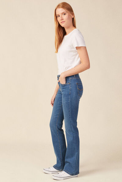 Jeans bootcut détails tressés denim stone femme