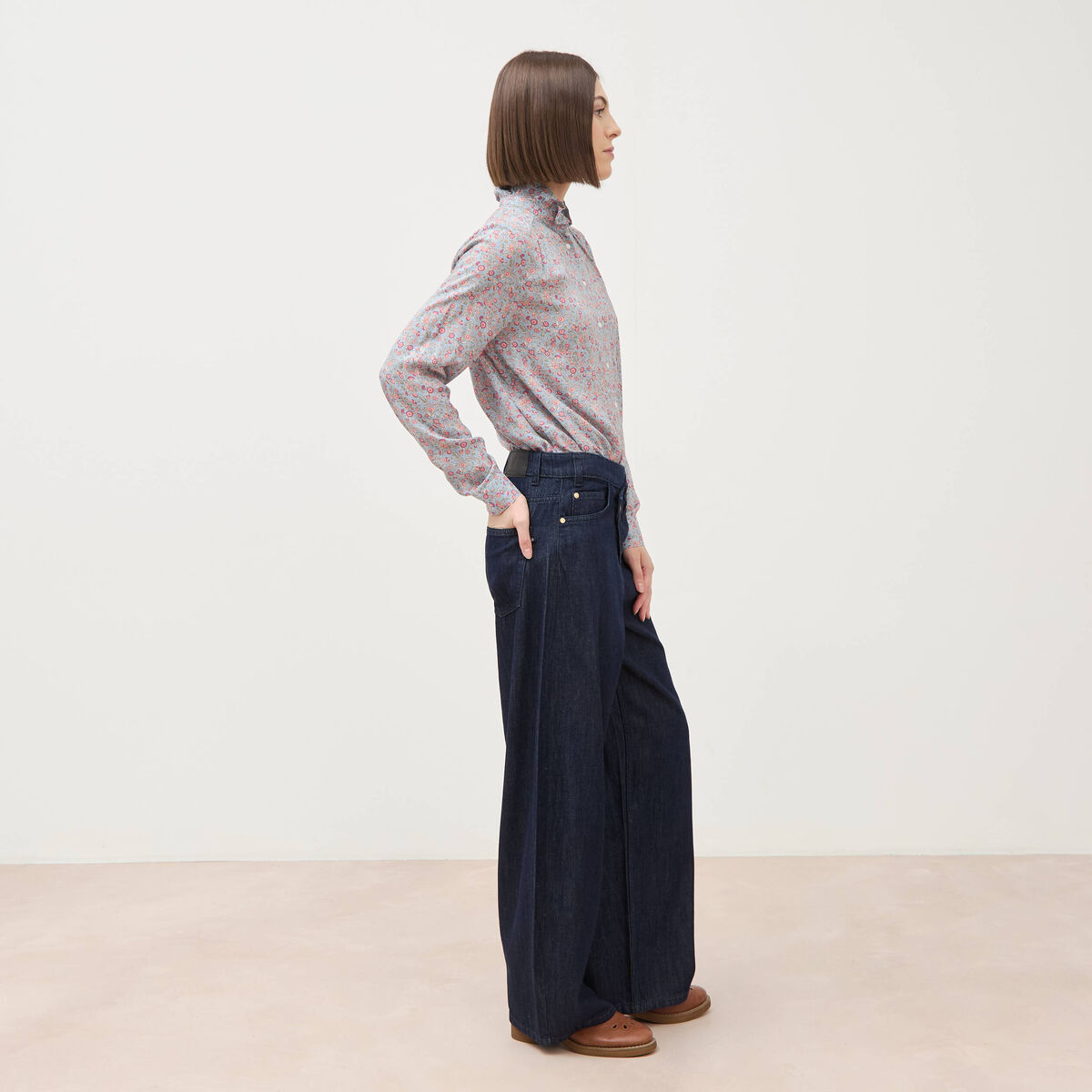 Jeans slouchy ceinture taille standard denim brut rinse femme