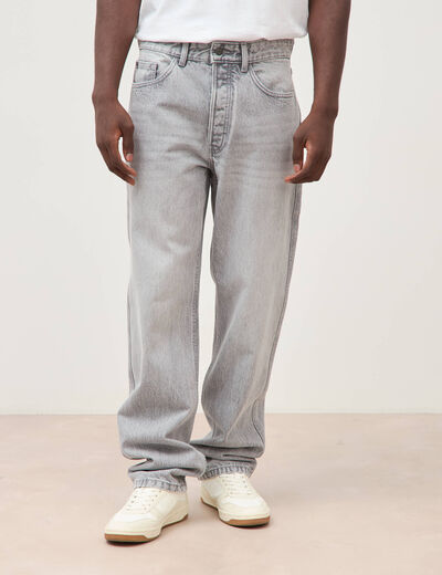Jeans large longueur 34 en coton denim snow gris homme