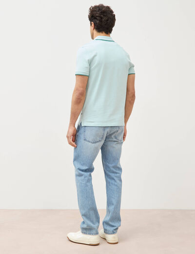 Polo cintr&eacute; en coton manches courtes bleu gris homme