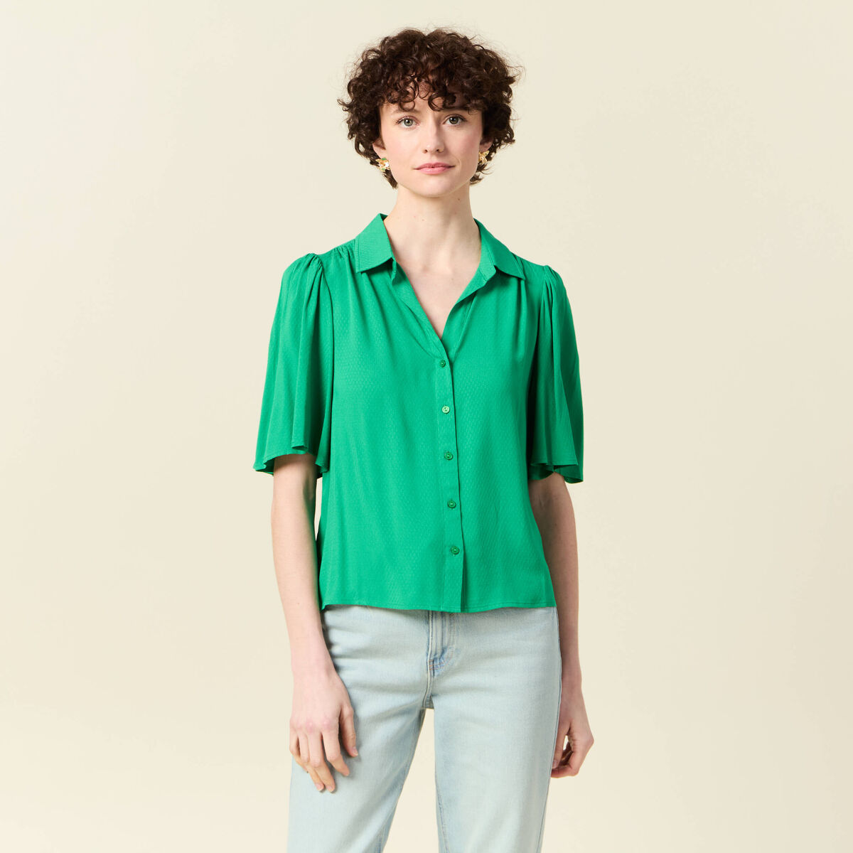 Chemise manches courtes vert femme