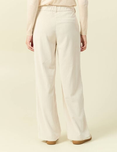 Pantalon large taille haute en velours creme femme