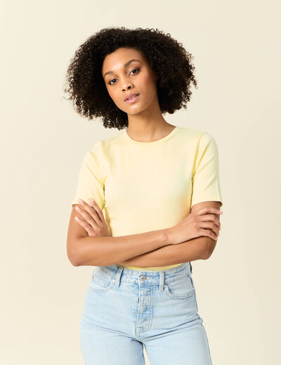 T-shirt manches courtes jaune pastel femme