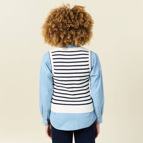 pull sans manches col en v ecru femme Pull sans manches col en V ecru femme