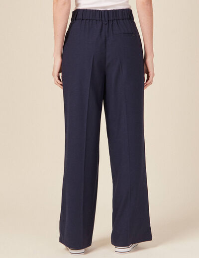 Pantalon city large à pinces bleu marine femme