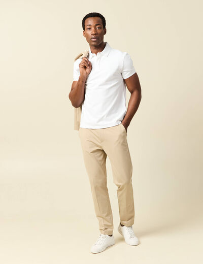 Polo cintr&eacute; manches courtes col polo blanc homme