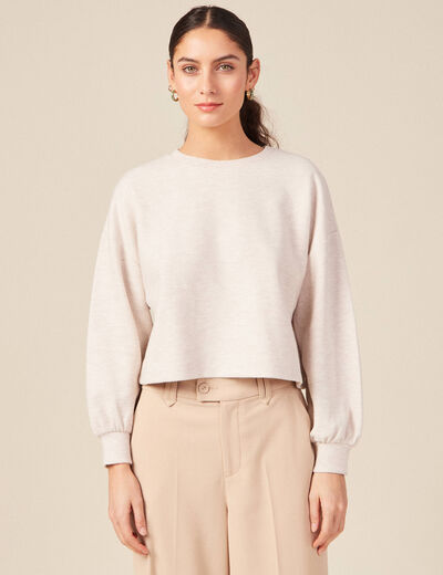 Sweat oversize court manches longues creme femme