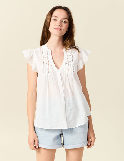 Chemise manches courtes ecru femme