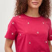 T-shirt droit col rond brod&eacute; en coton rouge clair femme