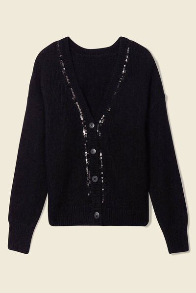 Gilet boutonné à sequins noir femme