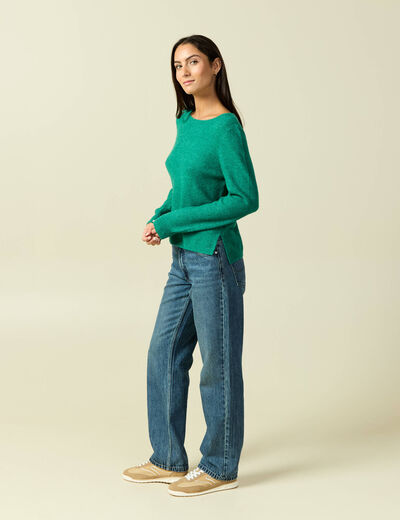 Pull col bateau manches longues vert femme