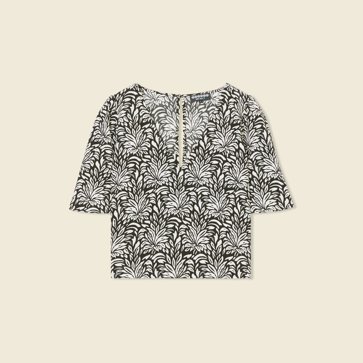 Blouse courte col v manches courtes noir femme