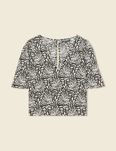 Blouse courte col v manches courtes noir femme