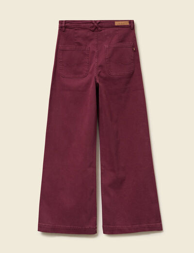 Pantalon large taille haute en jeans bordeaux femme
