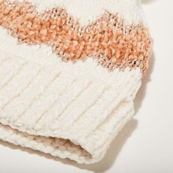Bonnet à pompon ecru femme