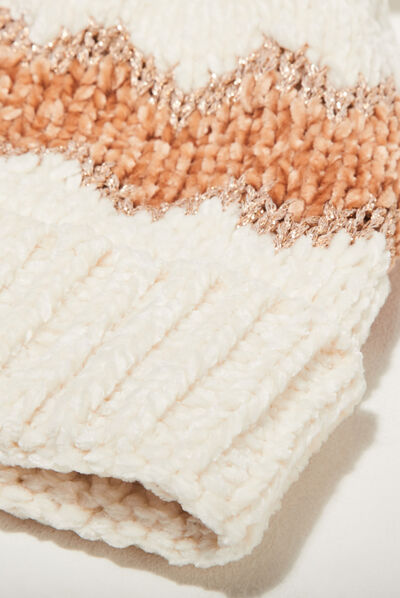 Bonnet à pompon ecru femme
