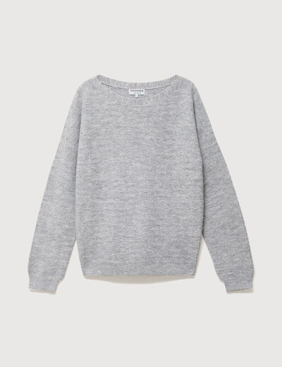 Pull manches longues col bateau gris femme