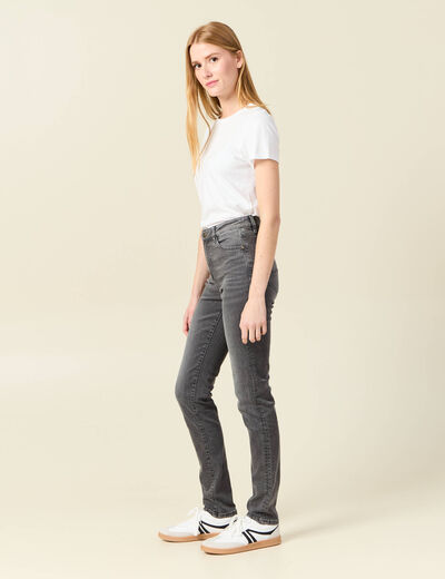 Jeans slim taille haute denim gris femme