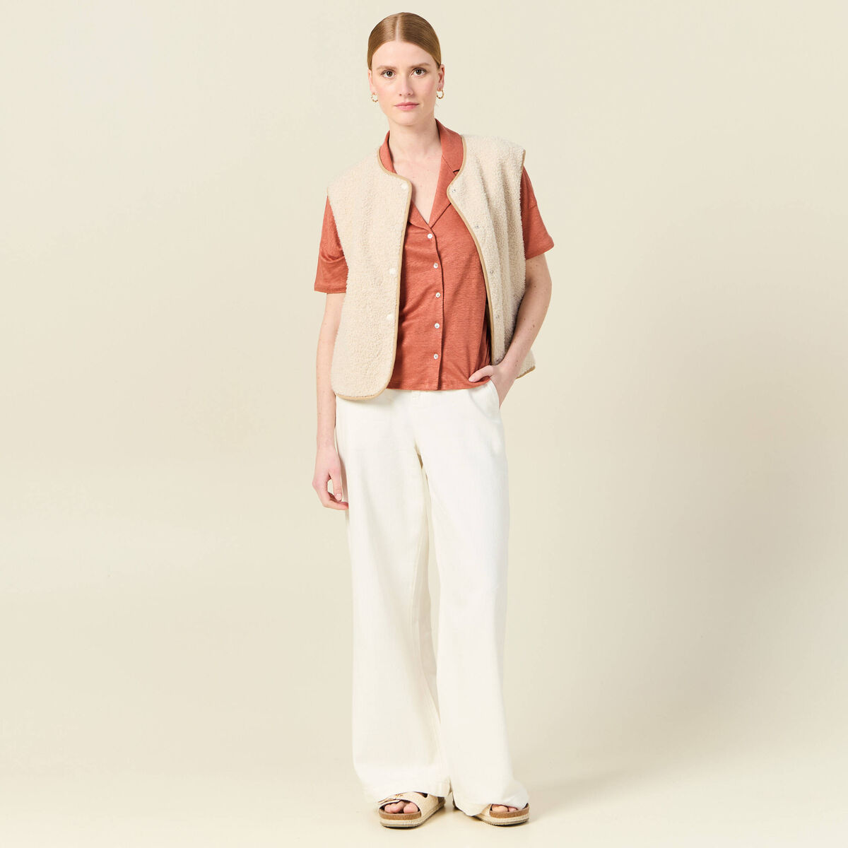 Chemise manches courtes orange femme
