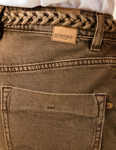 Jeans mom 7/8ème marron foncé femme