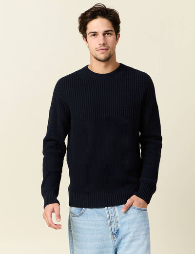 Pull manches longues fabriqué en France bleu marine homme