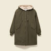 Parka oversize mi-longue &agrave; capuche vert kaki femme