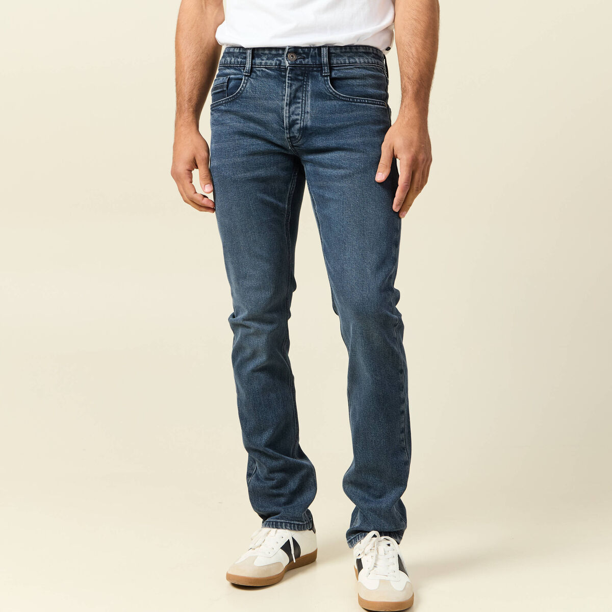Jeans straight 5 poches denim blue black homme