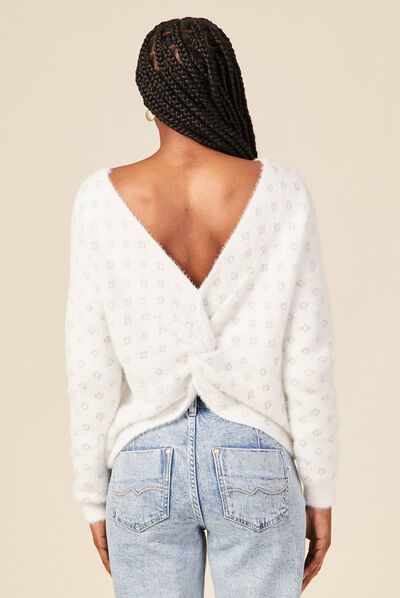 Pull manches longues ecru femme