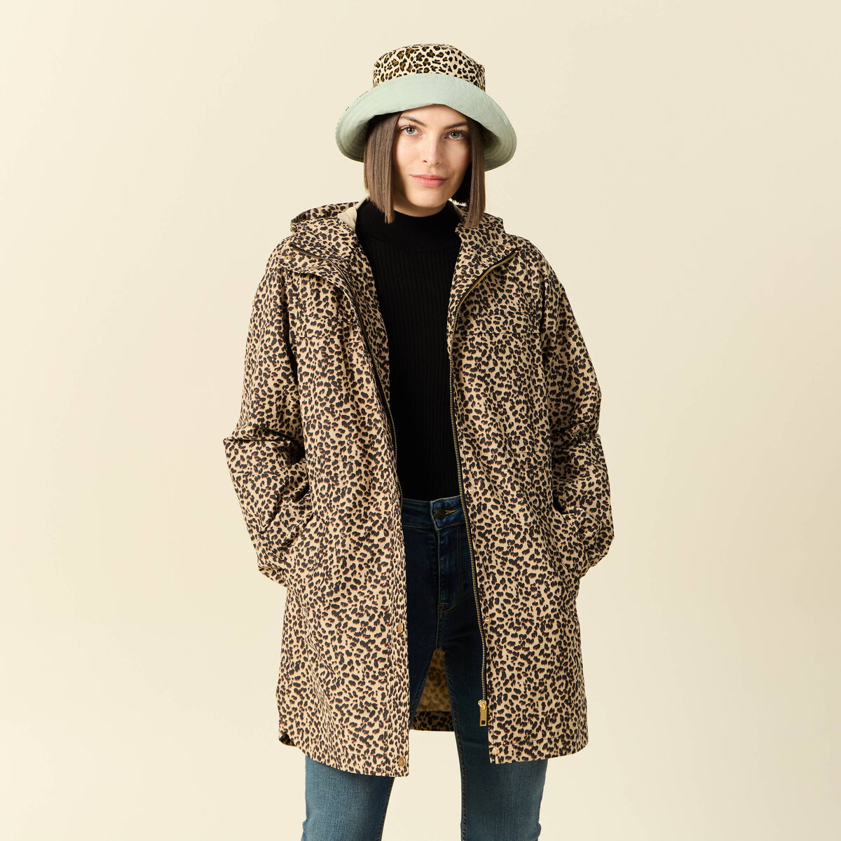 Parka longue à capuche camel femme