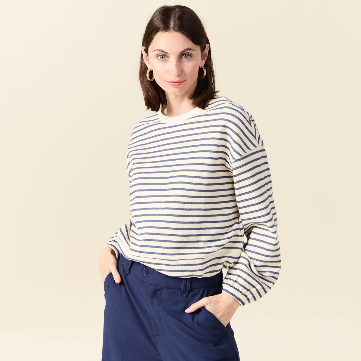 Sweat manches longues ecru femme