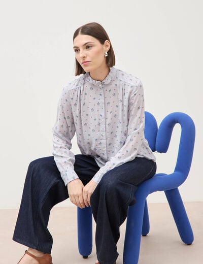 Chemise droite manches longues bleu ciel femme