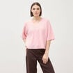 Pull droit court col v manches courtes rose clair femme