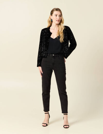 Gilet manches longues sequins noir femme