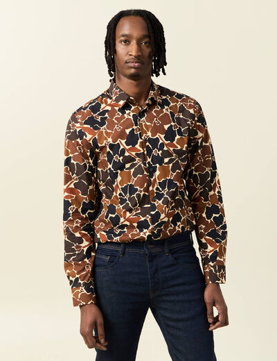 Chemise manches longues marron homme