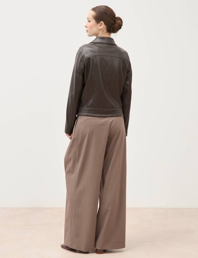 Perfecto manches longues similicuir marron fonc&eacute; femme