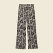 Pantalon large taille haute creme femme