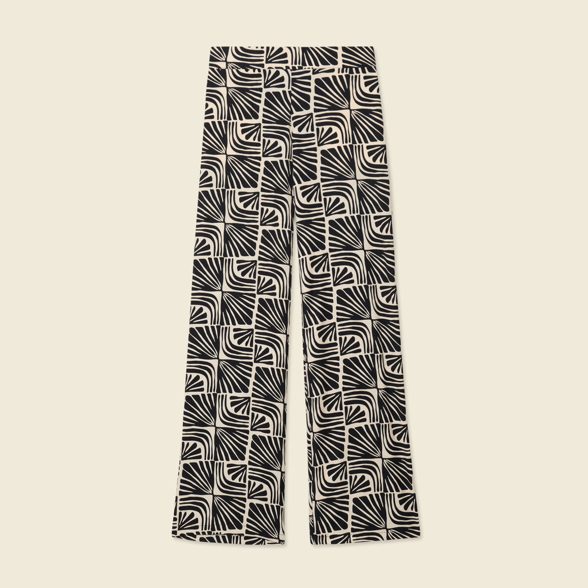 Pantalon large taille haute creme femme