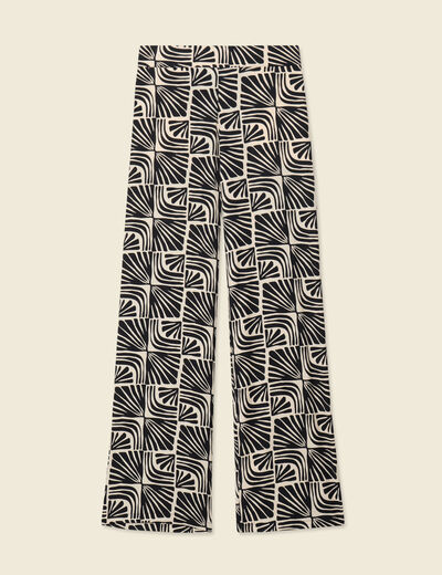 Pantalon large taille haute creme femme